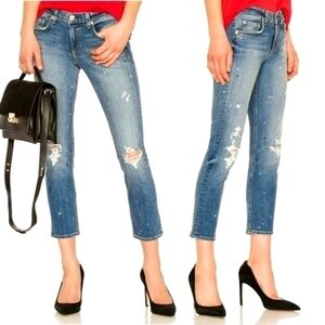 RAG & BONE Dre Slim Straight-Leg Ankle Distressed Jeans w/ Splatter Paint